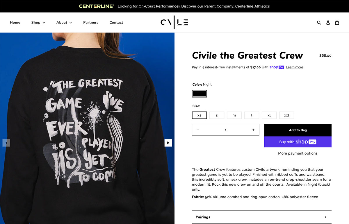 Custom Shopify design and development for Civile Apparel ecommerce